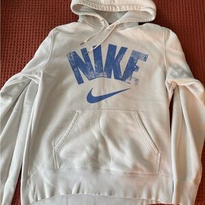 Nike Men's Cream Crewneck Hoodie with Blue Logo